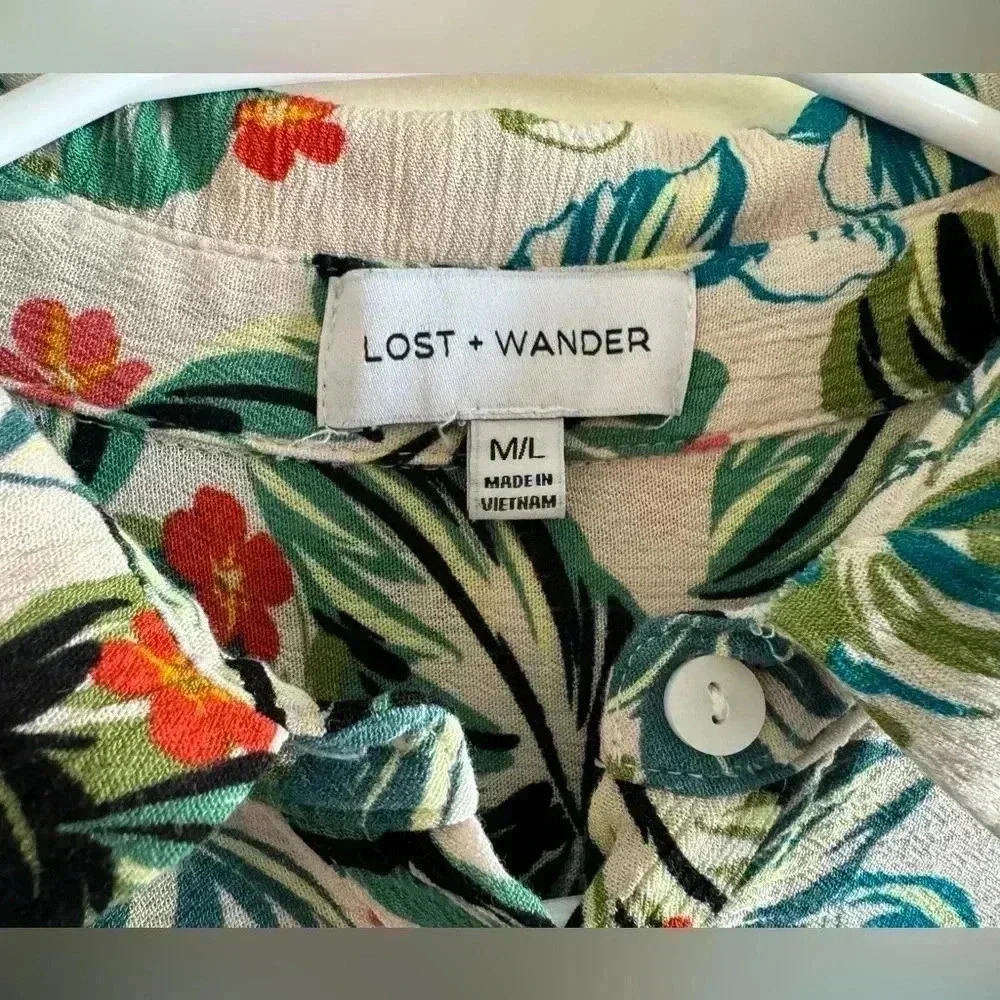 Lost & Wander Seascape Cover Up Dress Shirt Dress Green Tropical Print Size M/L - Picture 13 of 13
